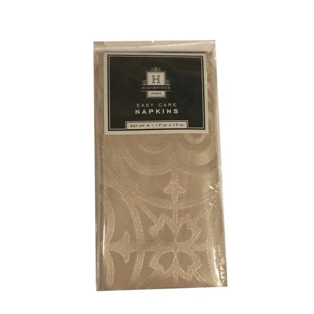 Highbridge Home Fabric Napkins Embossed Easy Care Taupe Beige Set of 4